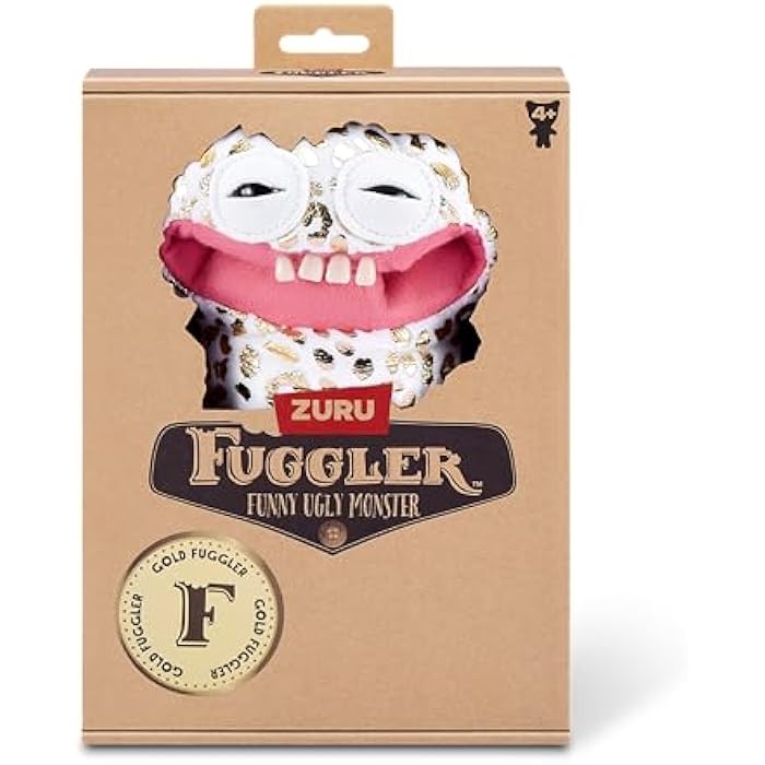 Fuggler Gold Fuggs by ZURU Funny Ugly Monster, Plush, Collectible, Toy (Grin Grin - Leopard Fleece with Gold foil Print)
