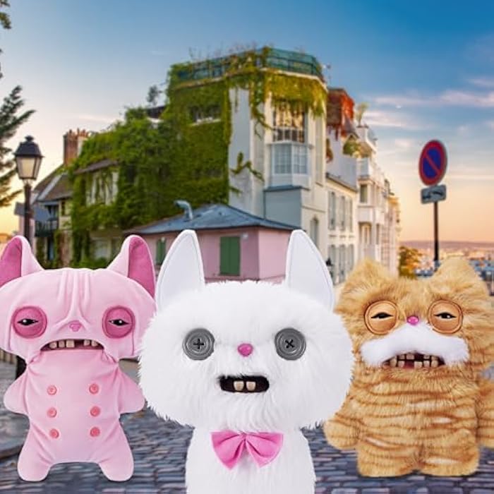 Fuggler Alley Cats 9-Inch Plush Toy (Cheezee) White by ZURU – Funny Ugly Monster Stuffed Animal with Human-Like Teeth, Collectible Plush for Kids, Tweens, Teens, Adults &amp; Cat-Loving Weirdos
